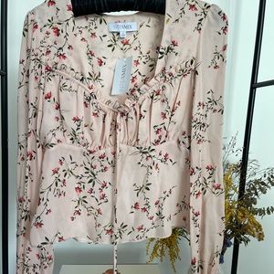 COPY - $225 Intermix floral blouse silk ruffle pink